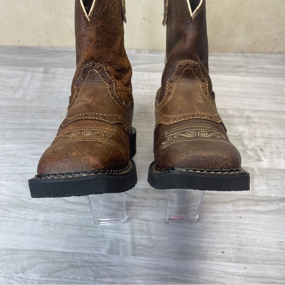 Justin Gypsy Mandar Brown Leather Square Toe 8” Western Cowgirl Boot Size 6B - Picture 4 of 16